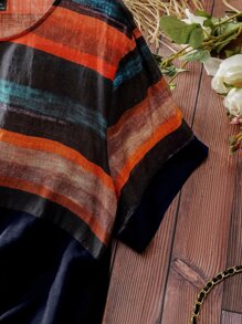 Mulvari Áo sơ mi Plus Size Sọc Giải trí - Nhiều màu - Xem 4