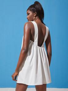 SHEINNeu 素色露背吊帶連衣裙 - 白色 - 查看 1