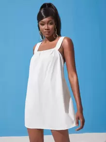 SHEINNeu 素色露背吊帶連衣裙 - 白色 - 查看 2