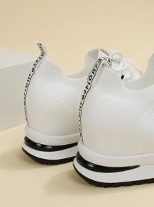 Lace-up Front Wedge Sneakers - White - View 2