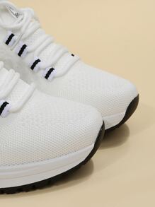 Lace-up Front Wedge Sneakers - White - View 3