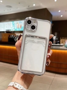 Contrast Frame Clear Card Slot Phone Case - Silver - View 1