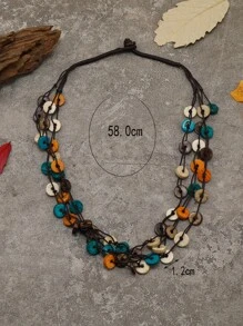 Wooden Round Decor Layered Necklace - Multicolor - View 5