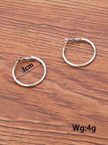 1 bông tai dạng vòng tối giản, trang sức bằng thép không gỉ - Bạc - Xem 3