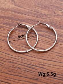 1 bông tai dạng vòng tối giản, trang sức bằng thép không gỉ - Bạc - Xem 3