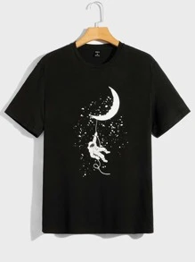 GENTILAND Men Galaxy & Figure Graphic Tee - Black - View 1