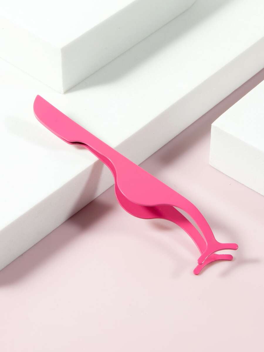 1pc Pink Stainless Steel Ultra-Light Eyelash Tweezers, Makeup AIDS, Suitable For Women Eye Eyelash Tweezers Lengthening Eyelashes - Pink - View 1