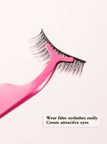 1pc Pink Stainless Steel Ultra-Light Eyelash Tweezers, Makeup AIDS, Suitable For Women Eye Eyelash Tweezers Lengthening Eyelashes - Pink - View 3