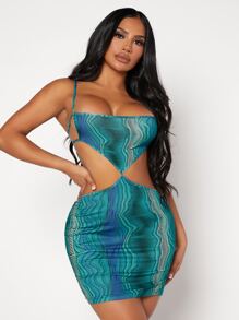 SHEIN SXY Cutout Hở lưng Cami Bodycon Váy ngắn nữ  - Màu xanh ngọc - Xem 4
