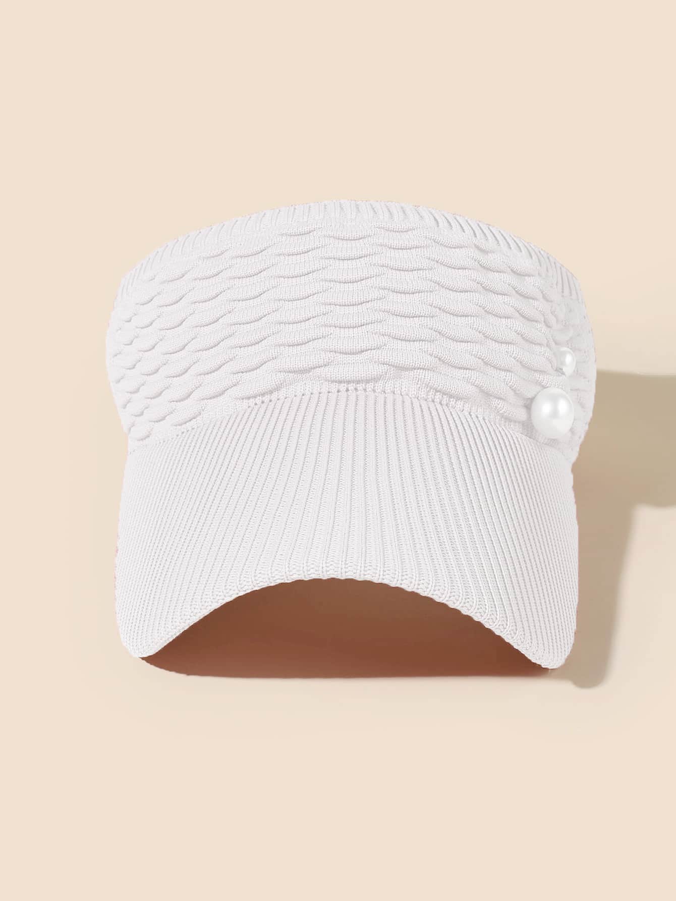 Faux Pearl Decor Visor Hat - White - View 1