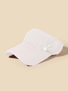 Faux Pearl Decor Visor Hat - White - View 2