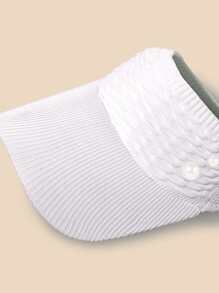 Faux Pearl Decor Visor Hat - White - View 3