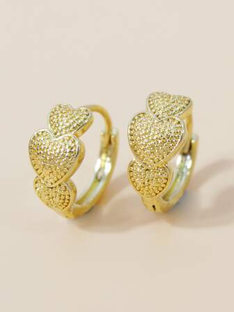 紋理質感愛心裝飾圓耳環