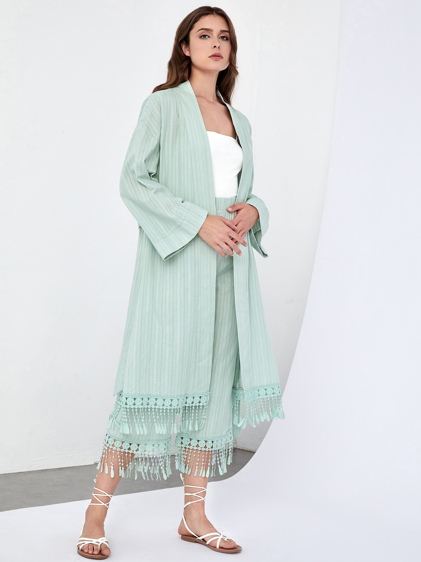 SHEIN Solid Fringe High Waist Pants 