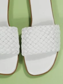 Weave Detail Slide Sandals - White - View 6
