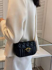 Bolso cuadrado acolchado con solapa y cadena, ligero y de estilo casual de negocios, perfecto para adolescentes, mujeres, estudiantes universitarios, principiantes y trabajadores de cuello blanco. Ideal para la oficina, la universidad, el trabajo, los desplazamientos, al aire libre, los viajes y las salidas.