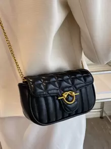 Bolso cuadrado acolchado con solapa y cadena, ligero y de estilo casual de negocios, perfecto para adolescentes, mujeres, estudiantes universitarios, principiantes y trabajadores de cuello blanco. Ideal para la oficina, la universidad, el trabajo, los desplazamientos, al aire libre, los viajes y las salidas.