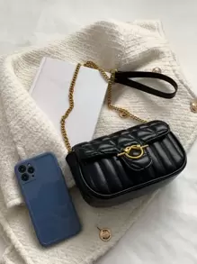Bolso cuadrado acolchado con solapa y cadena, ligero y de estilo casual de negocios, perfecto para adolescentes, mujeres, estudiantes universitarios, principiantes y trabajadores de cuello blanco. Ideal para la oficina, la universidad, el trabajo, los desplazamientos, al aire libre, los viajes y las salidas.