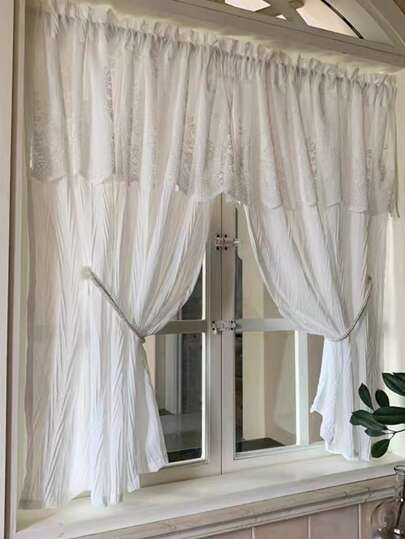 Solid Color Single Panel Sheer Curtain, Crumpled Curtain With Window Screen For Home Decor
