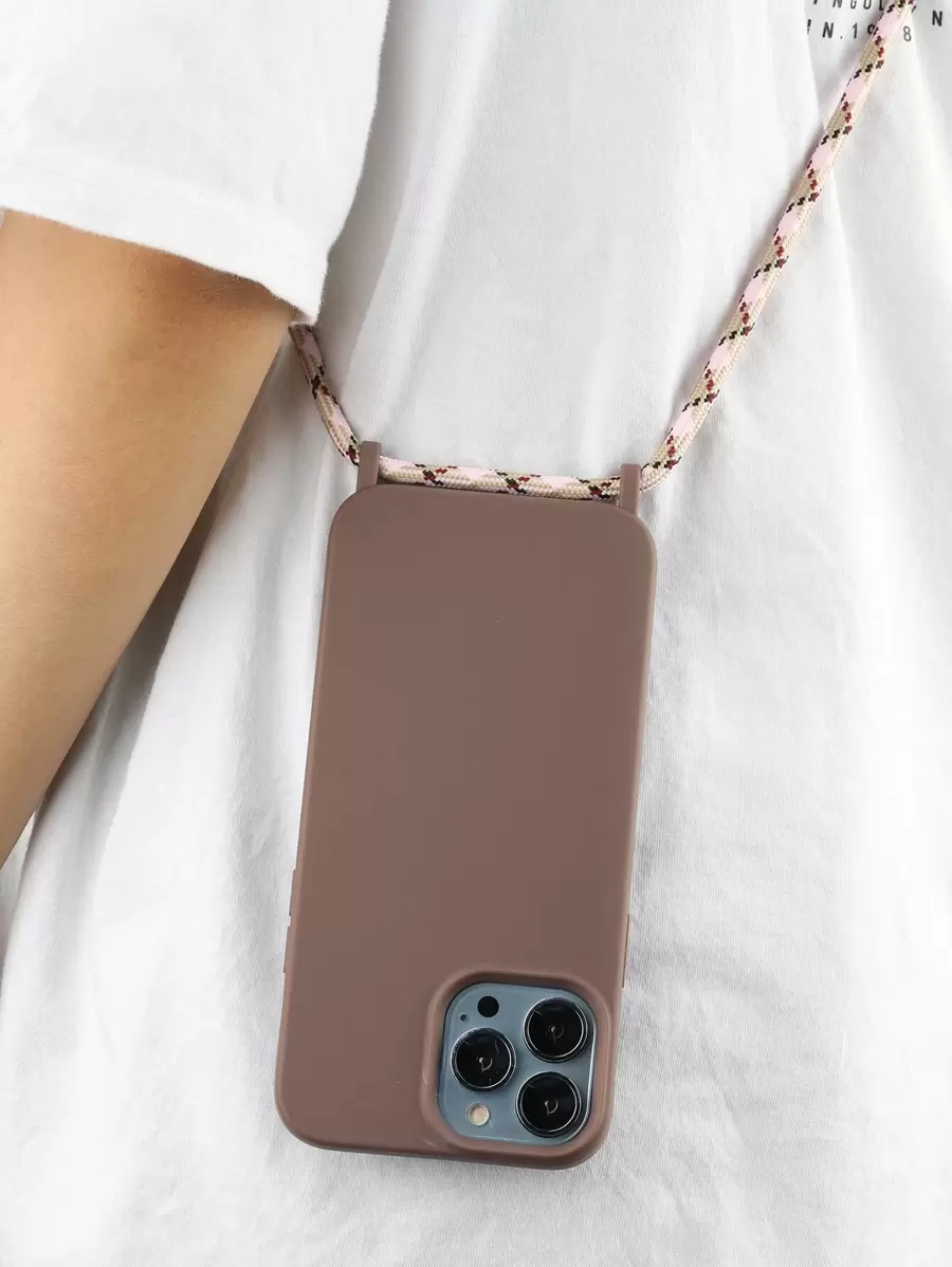 Apple Crossbody Phone Case Solid Phone Case With Lanyard Compatible With IPhone 11,IPhone 13,IPhone 14 Pro Max Waterproof Shockproof Anti-Fall Scratch Resistant - Coffee Brown - View 1