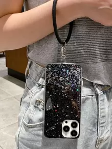 Glitter Phone Case With Round Lanyard - Black - View 4