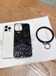 Glitter Phone Case With Round Lanyard - Black - View 5