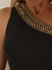 Swim Chiccia Summer Beach Stitch Detail One Shoulder One Piece Swimsuit - Black - View 4