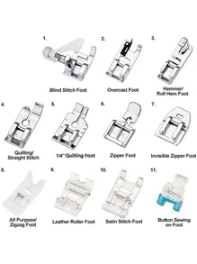 11pcs Sewing Machine Presser Foot Set, Zinc Alloy Sewing Machine Accessory For DIY Sewing - Silver - View 3