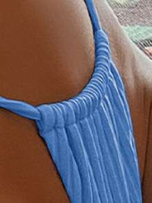 Bead Detail Criss Cross Halter Triangle Bikini - Blue - View 4