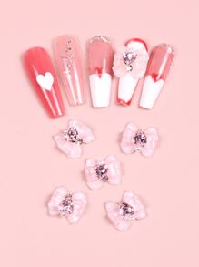 Instantly Upgrade Your Look With Nail Art Decoration 5pcs Bow Knot Heart Shaped Pink Nail Decoration For Women And Girls DIY Nail Charms Nail Gems Nail Supplies - Multicolor - View 1