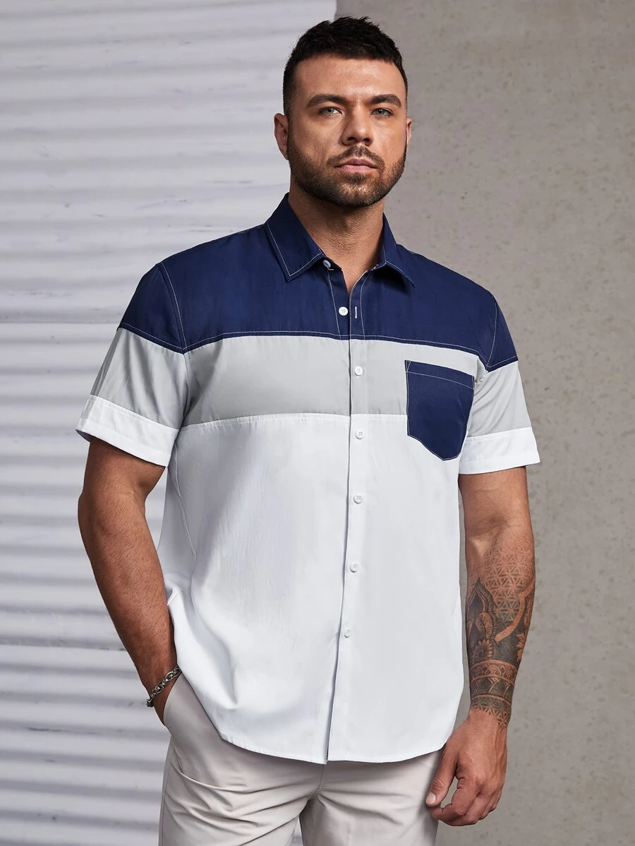 Manfinity Homme Áo sơ mi Nam Túi Nút phía trước Khối Màu Giải trí - Nhiều màu - Xem 1