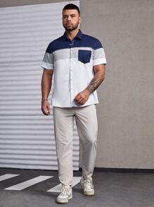 Manfinity Homme Áo sơ mi Nam Túi Nút phía trước Khối Màu Giải trí - Nhiều màu - Xem 4