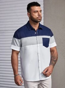 Manfinity Homme Áo sơ mi Nam Túi Nút phía trước Khối Màu Giải trí - Nhiều màu - Xem 5