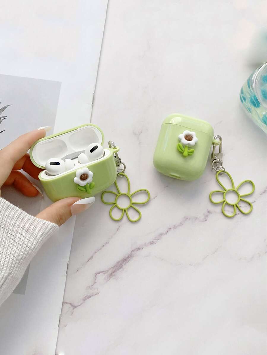 3D Flower Decor Case Compatible With AirPods - Green - View 1
