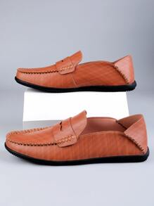 Men Stitch Detail Slip-On Driving Loafers - Rust Brown - View 3