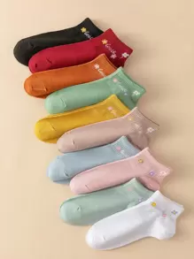 10pairs Floral & Letter Graphic Ankle Socks - Multicolor - View 5