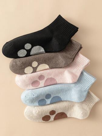 5pairs Paw Pattern Ankle Socks