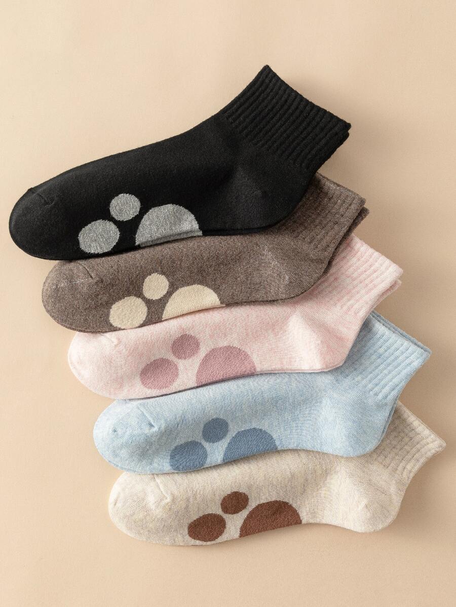 5pairs Paw Pattern Ankle Socks - Multicolor - View 1