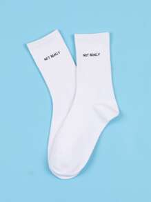 Hombres Calcetines de tripulación con estampado de letra - Blanco - Ver 3