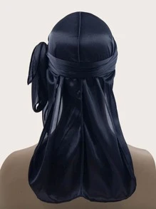 Knot Decor Head Wrap Hair Sleep Cap - Navy Blue - View 2