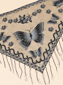 Thời trang nữ ren bướm in tua rua khăn quàng cổ - màu đen - Xem 2