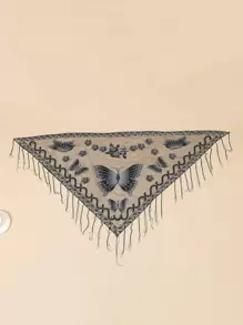 Thời trang nữ ren bướm in tua rua khăn quàng cổ - màu đen - Xem 3