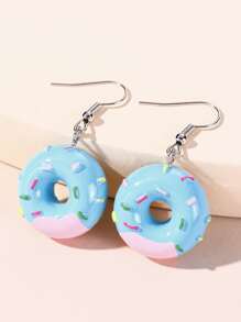 1雙可愛甜甜圈形狀合成樹脂耳環,適用於女孩節日,派對和日常穿著 - 彩色 - 查看 1