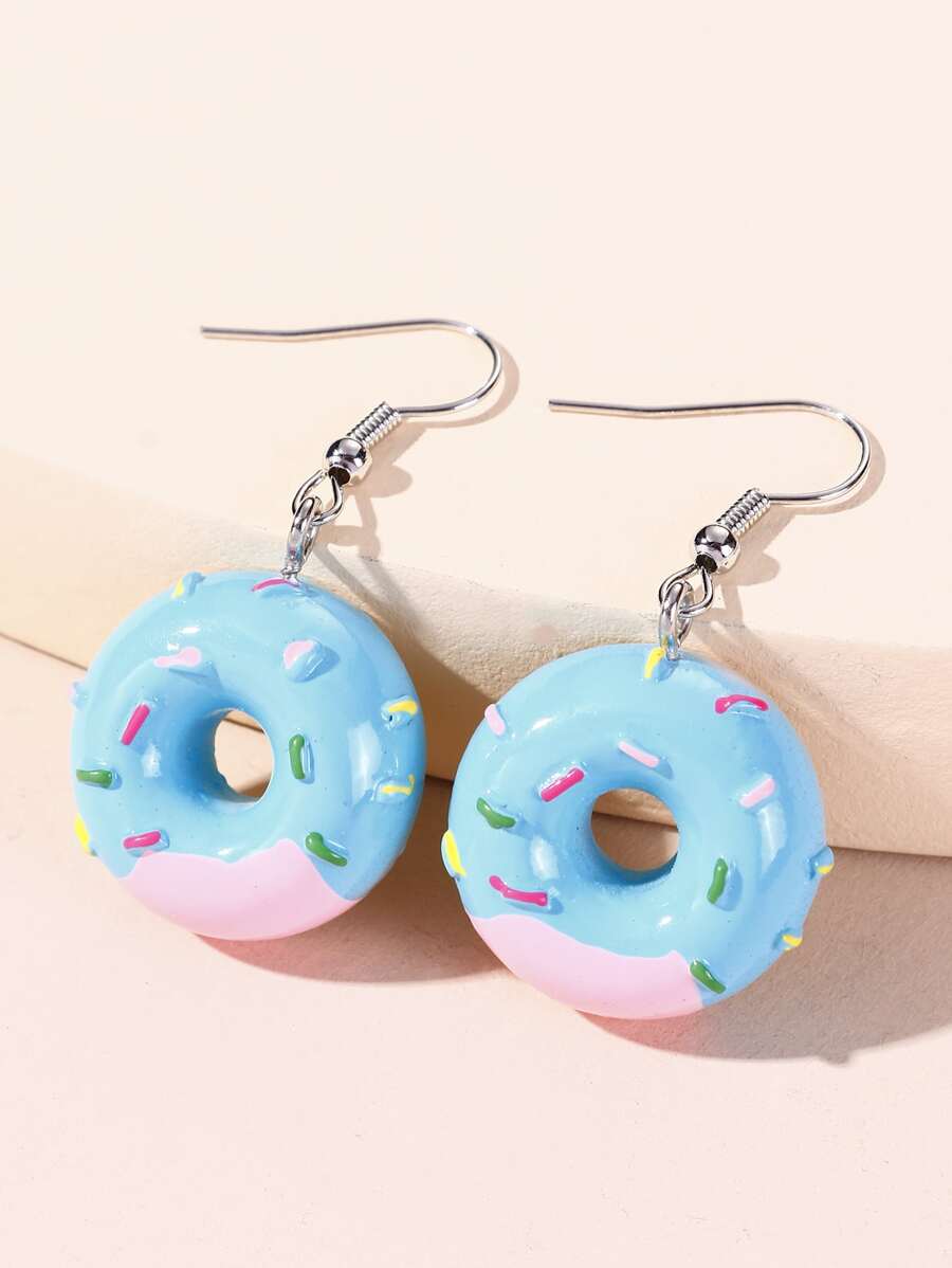1雙可愛甜甜圈形狀合成樹脂耳環,適用於女孩節日,派對和日常穿著 - 彩色 - 查看 1