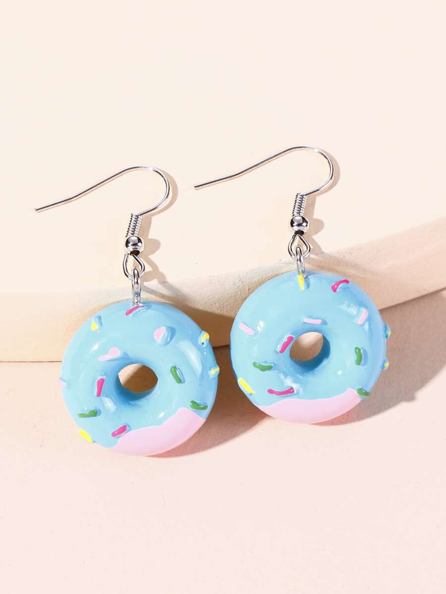 1pair Cute Donut Shaped Polyresin Earrings, Suitable For Girls