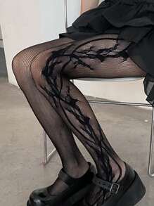 ROMWE Goth Graphic Fishnet Tights - Black - View 6