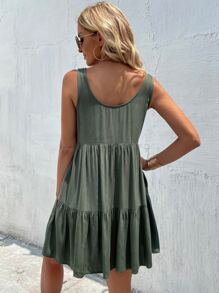 SHEIN LUNE Vestido smock con bolsillo oculto bajo con fruncido - Verde militar - Ver 2