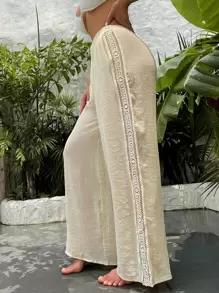 Pantalones playeros simple de malla transparente - Beis - Ver 1