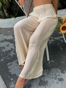 Pantalones playeros simple de malla transparente - Beis - Ver 4