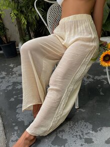 Pantalones playeros simple de malla transparente - Beis - Ver 5